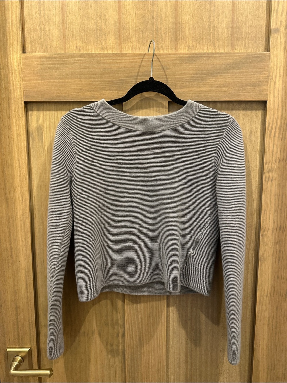 Club Monaco Cropped Long-Sleeve Crewneck Top in Light Gray